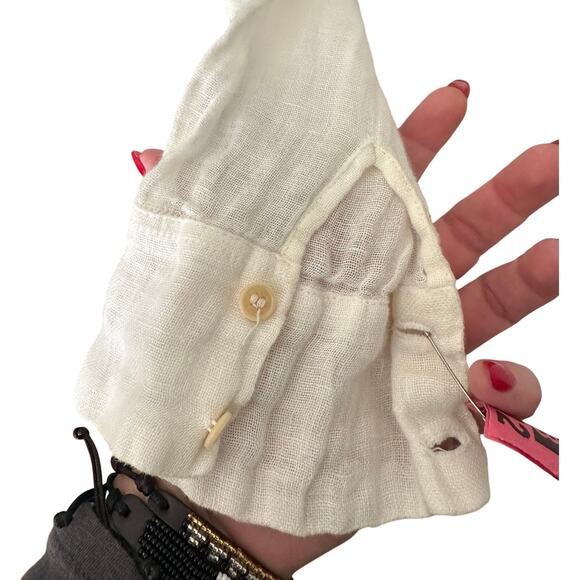 CP Shades Vintage Linen Drawstring Waist Blouse/Tunic - White - XL - Picture 4 of 9